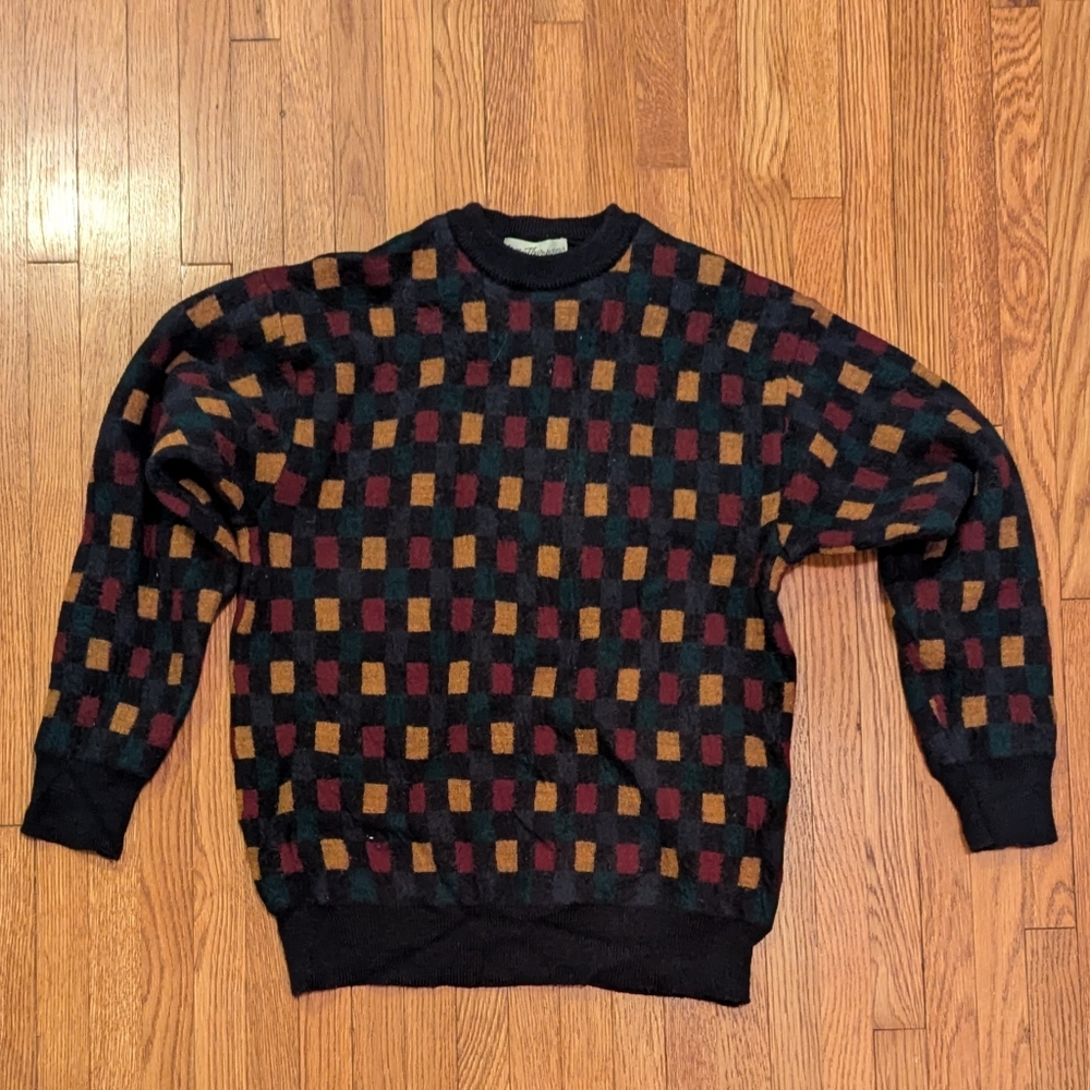 VINTAGE Norm Thompson Wool Checkered Crewneck Sweater